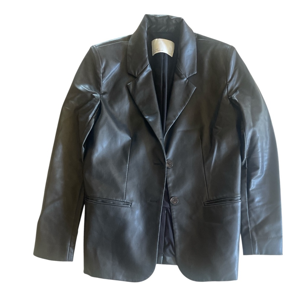 Oak + Fort Black Faux Leather Blazer